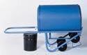 MORSE 160WP Drum truck moves and dispenses 30 and 55 gallon plastic, steel, and fiber drums, and 85 gallon steel overpacks. Carbon steel frame, 1000 lb capacity, 4 wheel design turns tight corners, and loads and unloads pallets. Pneumatc wheels are 10" di