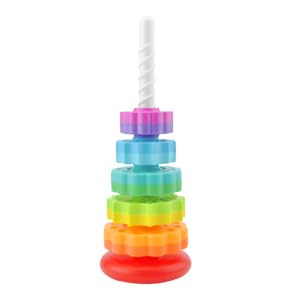 Rainbow Spinning Tower Baby Stacking Toys Rainbow Tower Stacking Games Mini Stackable Spinner Toys Rainbow Rings Sensory Spin Gear Stacking Toys