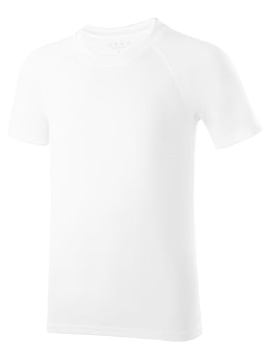 DRONIRING Boys Rash Guard Swim Shirt, UPF 50+ Sun Protection Short Sleeve Rashguard, Kids Quick Dry Beach Surfing Water Shirt White