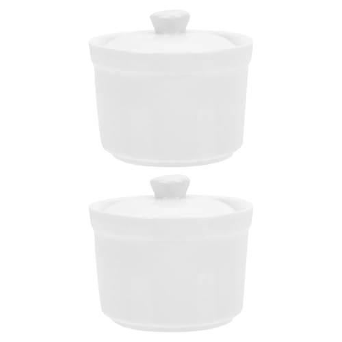 IWOWHERO 2 Pièces Bols à Soupe Céramiques avec Couvercles Cocottes Porcelaine pour Cuisson Lente Compatible Four Micro-ondes et Lave-vaisselle Design Moderne Blanc