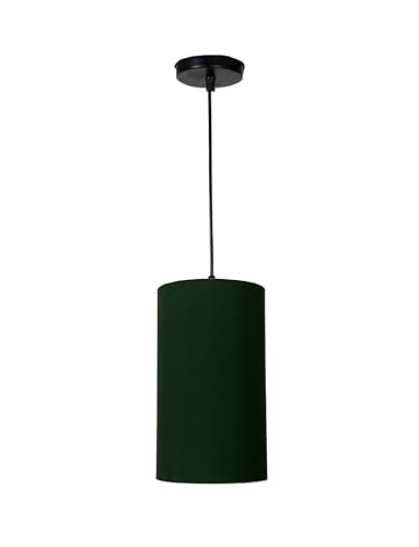 Image of Cylinder Print Hanging Shade Classic Pendant Cylinder Lamp Shade, Decorative Light Lamp, Hanging Spotlight with Fixture (Dark Green)