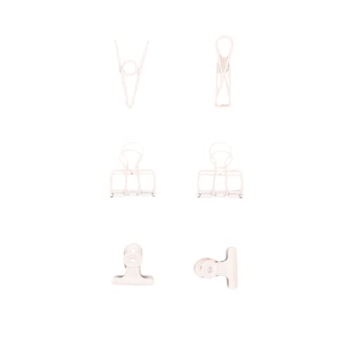 Image of Craftelier - Set of 6 Metal Clamps with 3 Different Sizes and 3 Different Designs | Holds for Scrapbooking and Craft Materials | Dimensions Approx. 1 x 5.5 cm, 3 x 4 cm, 3 x 3 cm - White Colour