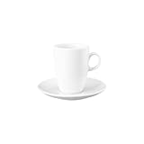 Seltmann Weiden VIP. Cappuccinotasse mit Untertasse, 230 ml, Robustes Kaffeeeschirr in klassischem Weiß, Hohe Tasse, Porzellan, Spülmaschinen- & Mikrowellenfest