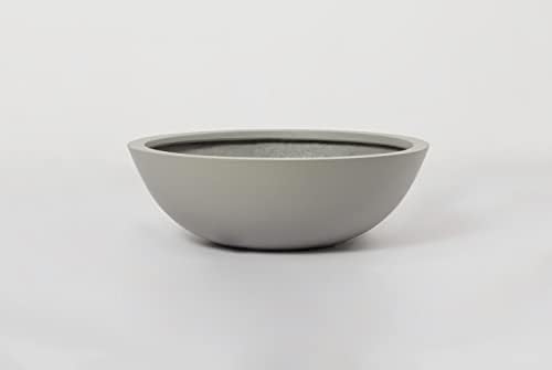 CraftandForm Indoor/Outdoor Large Nordic Minimalist Fiberstone Lightweight Round Low Bowl Planter Pot/ 20, 16, 12 in MatteFinish Accent Centerpiece Patio Décor (Large: 19.75" D x 6.5" H, Smooth Gray)