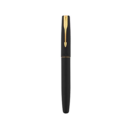 Parker Frontier Matte Black GT Roller Ball Pen (Pack of 1) & Galaxy Gold Trim Ball Pen with Free Card Holder & Moments Vector Timecheck Gold Trim Roller Ball Pen
