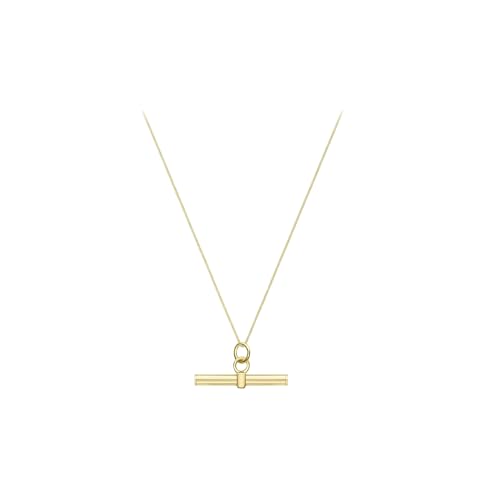 Image of 9k Gold Round T-Bar Pendant Necklace 18" Yellow Gold Classic Italian Crafted Fine Jewellery