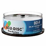 ACU-DISC Pro-Series BD-R 25GB 6x HTL Full Face White Inkjet Printable Single Layer Recordable Blank Data Blu-Ray Discs 130 Minutes Cake Box/Spindle 8186 - 50 Pack