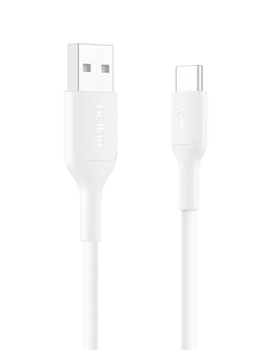 Image of Belkin Eco Braided USB-A to USB-C Cable (1 Meter, 15W) - Soft, Flexible Fast-Charging Cable, Type C Charger Cord for iPhone 16 & 15 Series, Galaxy S25, Pixel 9, iPad Pro, & More - White (USB 2.0)