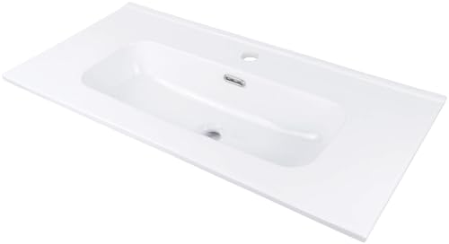 Lavabo in ceramica ad incasso con basetta per rubinetteria bianco 38,5x80 cm - Rober