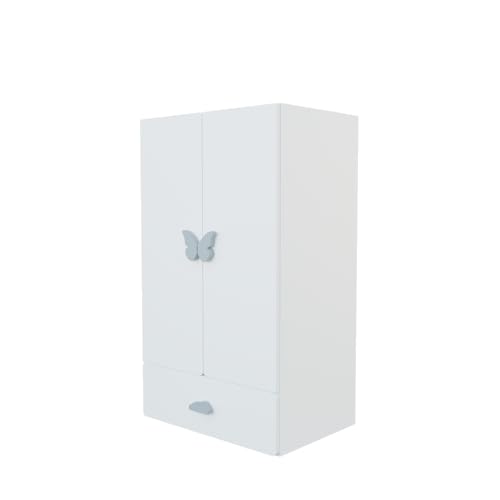 Image of VIKI Kids Wardrobe Almirah - 2 Door Kids Storage Cabinet with Hanging Rod & 1 Drawer for Bedroom, White (40x60x102 cm) | 1 Year Warranty
