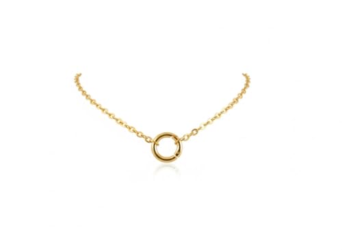 Trendy Small Day Collar Links chain Necklace Push gate O Ring 14K Gold Plated Circle Gothic Minimalist meaningful symbolic Jewelry For Men Women Teenagers statement Link Chain 18 Inch Gift