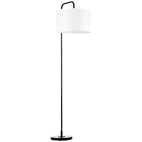 HOMCOM Lámpara de Pie Moderna Casquillo E27 Máx. 40W con Pantalla de Lino Marco de Acero e Interruptor de Pie Lámpara de Lectura de Pie para Salón Dormitorio 64x38x163,5 cm Blanco y Negro