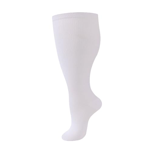 HYCOPROT Plus Size Compression Socks For Women Men Wide Calf Graduated Medical Support Stocking Knee High Pressure Sock Varicose Vein Swollen Legs Pregnancy Travel Flight 20-30 mmHg 1 Pairs White 5XL