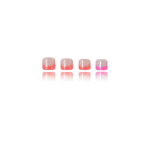 Image of Flower Press on Toenails Colorful French Tip Fake Toe Nails with Floral Design Spring Glue on Nails Reusable Artificial Acrylic Full Cover Short Square Stick on Toes for Women Girls Manicure 24 Pcs