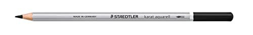 STAEDTLER aquarell Buntstifte karat aquarell, schwarz, wasservermalbare, weiche und farbintensive Mine, für unterschiedliche Trocken- und Nasstechniken, 6 Aquarellstifte im Kartonetui, 125-9