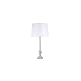 Lampe de table modèle chêne d'une lumière. Douille : 1 ampoule E27 incluse : non. Matériau : abat-jour : textile. Matériau du cadre : métal. Couleur : blanc. Couleur du cadre : chrome. Utilisation (intérieur/extérieur) : recommandée pour l'intérieur. Type d'installation : en surface. Utilisation (domestique/professionnelle) : domestique. Dimensions (hauteur x largeur x profondeur) : 60,5 x 30 x 30 cm. Poids net : 905 g