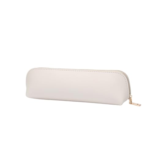 Image of Pencil Case Small Pencil Pouch Slim Zipper Pen Holder School Office College(Beige,Faux Leather)