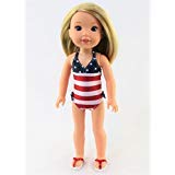American Fashion World Fourth of July 'Red, White, and Cute' Bathing Suit for 14-Inch Dolls | Premium Quality & Trendy Design | Dolls Clothes | Outfit Fashions for Dolls for Popular Brands