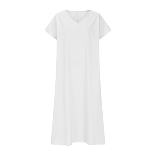 Womne's Dresses Summer Loose Fit Cotton Linen V Neck Short Sleeve Maxi Dresses Swing Dress Oversized 20253