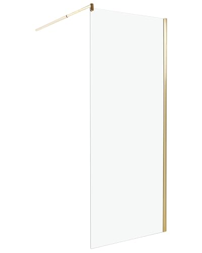 Mampara de ducha de vidrio templado sin puerta dorado 80 x 190 cm Ahaus