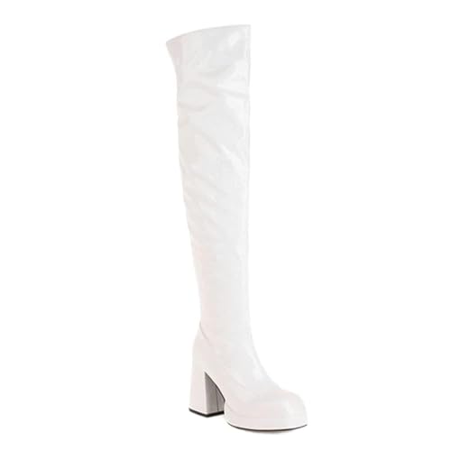 Botte au-dessus du genou pour femme bout carré plateforme cuir verni