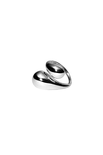 Purelei Swirl Ring Verstellbarer Statement-Ring mit geschwungener Form Edelstahl 14K/18K vergoldet Tropfendesign Größen S/M & M/L 7 16g Wasserfest (Silver M-L)