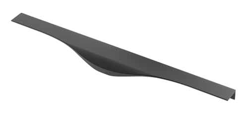 GTV - Tirador de mueble con borde PICADO, diseño minimalista con toma ergonómica, longitud 296 mm, distancia entre ejes 256 mm, aluminio acabado negro mate para cajón y puerta