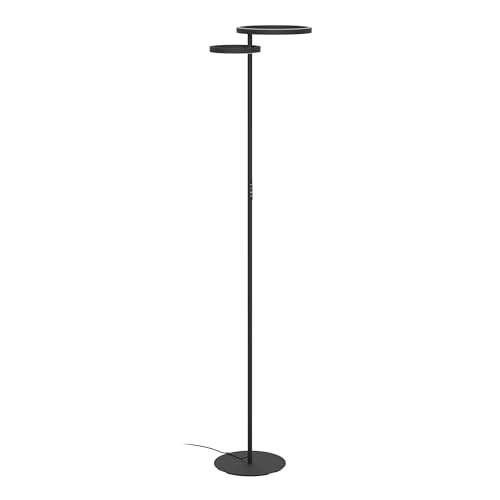 Eglo Lampadaire LED Castelpoto 1, lampe salon avec fonction tactile, luminaire sur pied dimmable éclairage haut et bas, métal noir mat, blanc chaud à froid, 180 cm