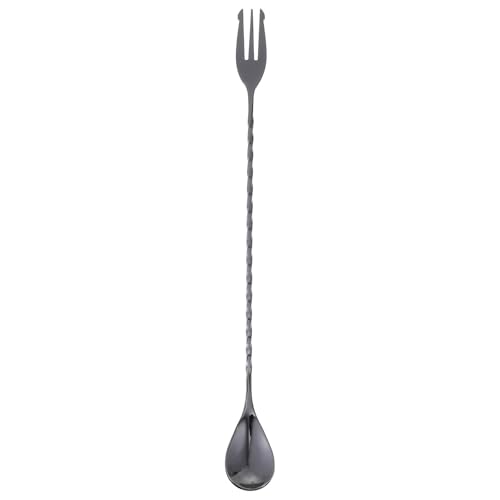 Veemoon Cuillère à Mélanger en Acier Inoxydable Noir pour Préparer et Mélanger Diverses Boissons Double Tête Ustensile Multi-usage Manche Long Ergonomique pour Bar Réutilisable