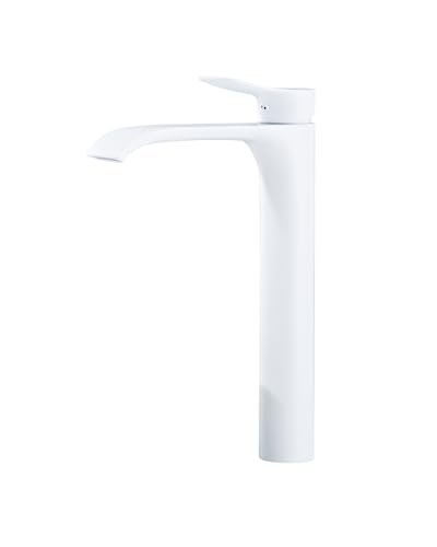 Robinet mitigeur haut pour lavabo de salle de bain - Cascade - Blanc - Avec tuyaux d'alimentation...
