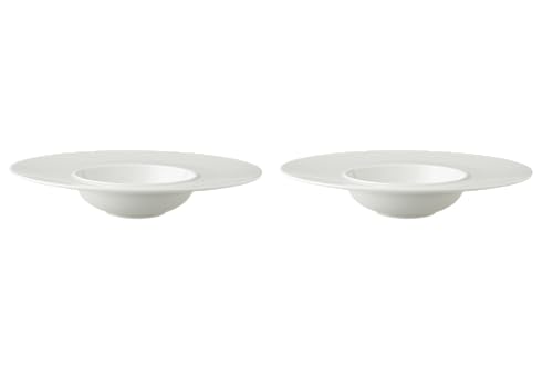 palmer White Delight Teller tief - 2er-Set - Porzellan - Ø 24 cm - weiss glänzend, rund gross moderne Form mit breitem Rand - für Pasta, Suppe, Salat, Dessert - stapelbar, spülmaschinenfest