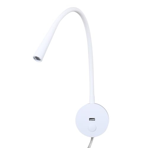 Image of Wall Mounted Reading Lamp USB Charger Matt White LED 3W Warm White 3000K Plug for Reading (White USB Charger Dimmer 2pcs)