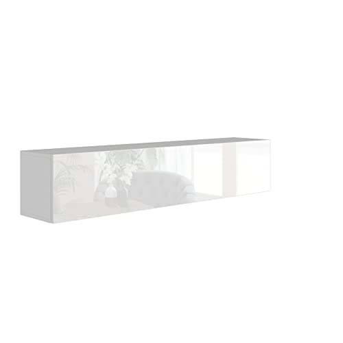 BROMARKT Premium Hängeschrank Horizontal 175x35x32 cm - Hängeschrank für Wohnzimmer, Schlafzimmer - Wandschrank Hängend - Platzsparende Hängeschränke - Hochglanz - Weiß