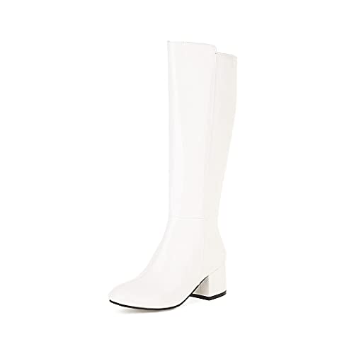 Shinelly Women Gogo Boot Chunky Knee High Patent Leather High Heeled Boots2