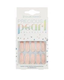Salon PerfectPress On Nails Long Coffin - Precious Pearl, Glue On Nail for Women, Reusable, 24 Fake Nails with Glue & File, Nail Kit