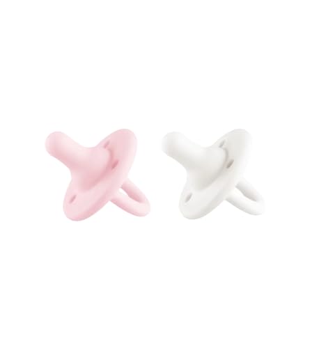 Image of Lee Lee and Me Newborn Pacifier 2-Pack - Powder & Blush - 100% Medical Grade Silicone Paci - Breast-Like Nipple for Natural Latch - Size 0-18 Months