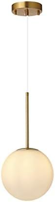 Kaj Hejmo Globe Pendant Lamp Matte White Glass- Mid Century Modern Lighting Fixture Brush Brass Finish- Semi Flush Mount Ceiling Light for Kitchen Living & Dinning Room (20cm White Globe, Cord Hang)