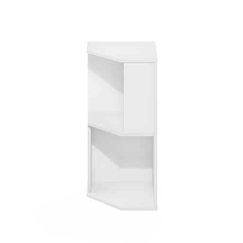 Image of Furinno ECON Corner Shelf, 2-Tier Corner Book Shelf, Standing Storage Shelves, Cube Display Rack, Bookshelf, for Organization and Storage, Living Room, Home Office, White