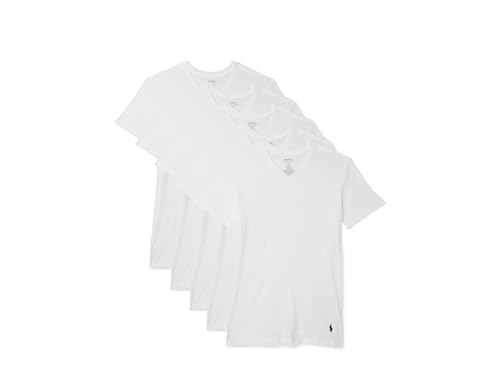 Polo Ralph Lauren 5-Pack Slim Fit V-Necks White/Cruise Navy Pony Player MD