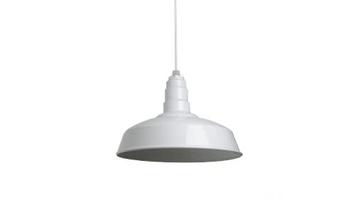 Image of Steel Lighting Co. Carson Barn Light | Ceiling Mounted Pendant | 16 inch Dome | White Cord | Industrial Style Steel Light Made in America | White Exterior /White Interior