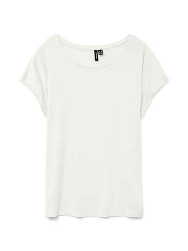 VERO MODA Damen Einfarbiges Stretch T-Shirt Basic Rundhals Top Oberteil Tief Angesetzte Schultern VMAVA