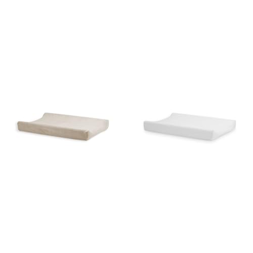 Jollein Housse de Matelas à Langer en Tissu Éponge, 50 cm Longueur x 70 cm Largeur, Nougat 550-503-00093 &amp; Housse de Matelas à Langer Tissu Éponge Blanc, 50 x 70 cm