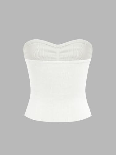 Image of CIDER Faux Pearl Tube Tops for Women Split Hem Knit Crop Y2K Going Out Tops | Cute Ruched Tops, Spring Summer Outfits, Vacation, Concert