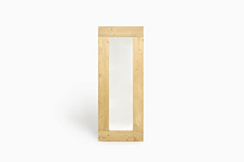 HANNUN - Grand Miroir en Bois Massif Amarie | Miroir Mural sur Pied Rustique Rectangulaire | Décoration Chambre Salon Salle de Bain | 165 x 65 cm | Cadre Bois d'Épicéa Ecologique | Teinté Olivier Cover