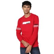 Image of Spykar Men True Red Blended Slim Fit Full Sleeve Round Neck Printed Casual Sweatshirt