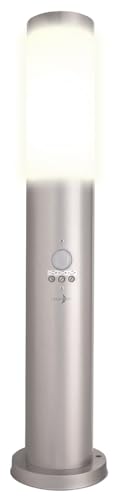 Lunartec Gartenlampe 230V: 1-flammige Standleuchte mit Bewegungssensor, E27, Edelstahl, IP44 (Wegeleuchte mit Bewegungsmelder, Standleuchte mit...