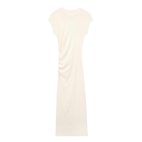 Robe tricotée à drapé latéral simple vêtement de printemps blanc taille M