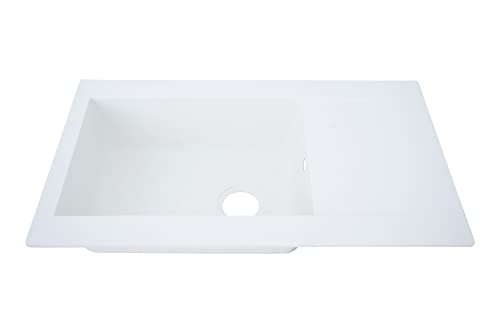 Respekta Denver Lavello In Composito Mineralite Bianco/Lavello Da Incasso A 1 Vasca Da 86 X 50 Cm/Lavello Adatto A Basi Da 60 Cm Di Larghezza - 5