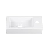 DeerValley 14"x7" Wall Mount Sink White Ceramic Rectangle Bathroom Corner Sink, Wall Mount Floating Sink, Wall Hung Basin, Small Sinks for Tiny Bathrooms DV-1V081R (Right Hand)