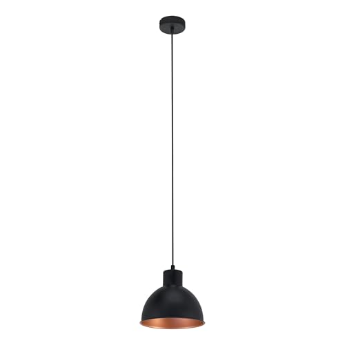 EGLO Pendellampe Truro, Vintage Pendelleuchte im Industrial Design, Retro Hängelampe aus Stahl, schwarz, kupfer, E27 Fassung, Ø 21 cm